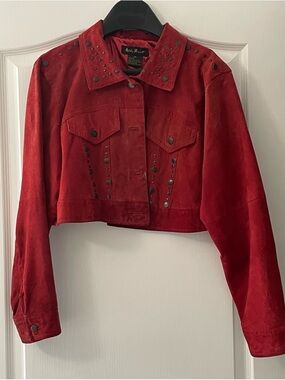 Red Suede Studded Cropped Jacket